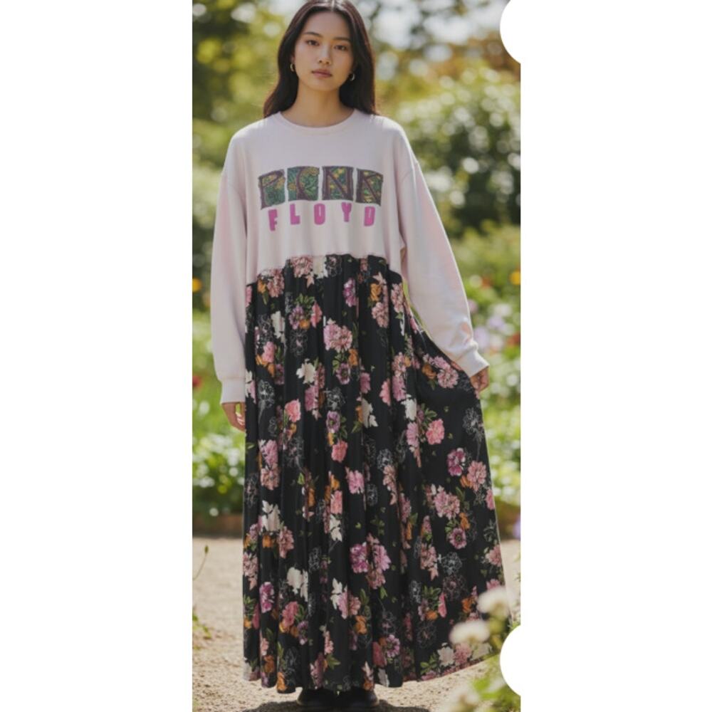 Pink Floyd Upcycled Graphic Sweatshirt Maxi Skirt Dress